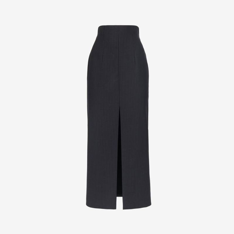Alexander McQueen Women's Grey & Silver Pinstripe Pencil Skirt - 12 (Wool)